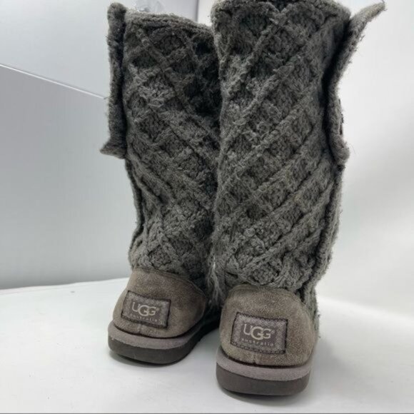 UGG Australia 1000210 Lattice Cardy GRAY Knit 2-Button Boots SIZE 3 - Picture 11 of 16